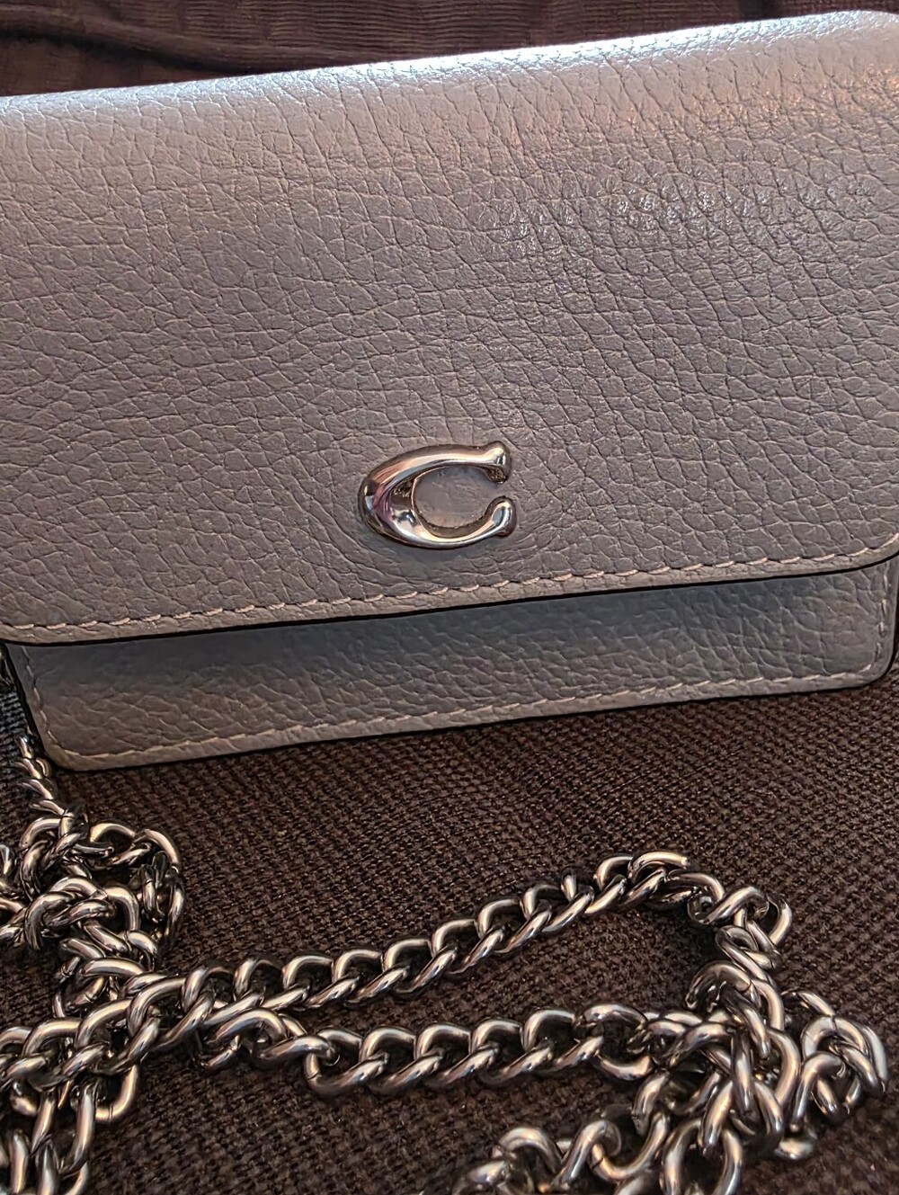 Coach Pebbled Leather Chain Crossbody in Pale Gray